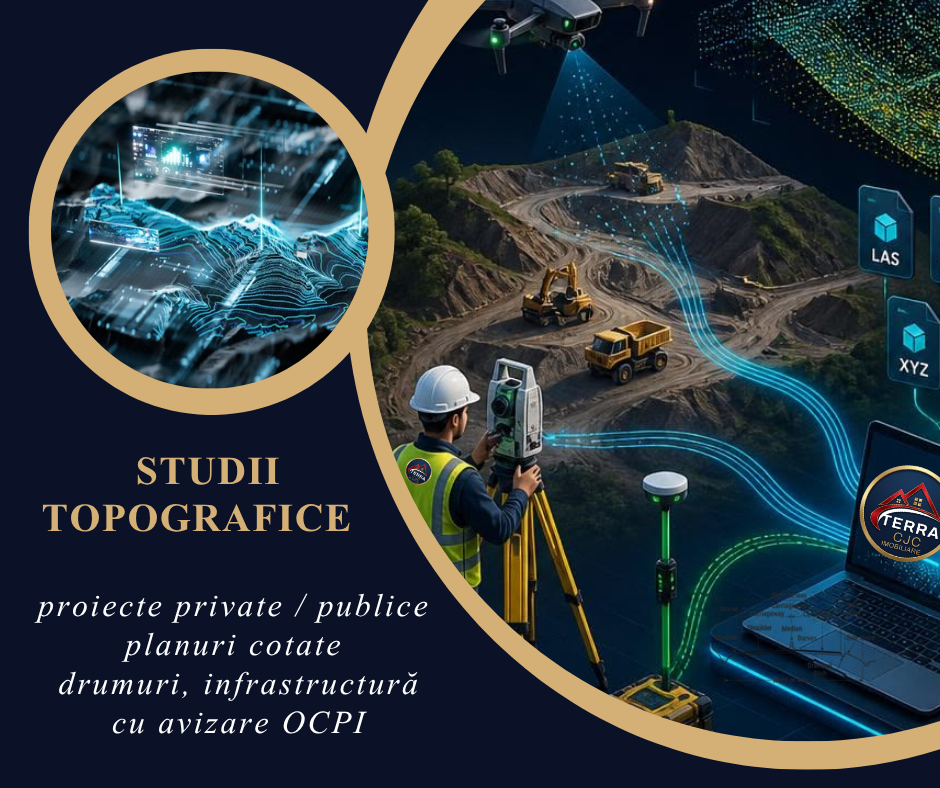 Măsurători topografice cu stație totală și dronă pe un șantier