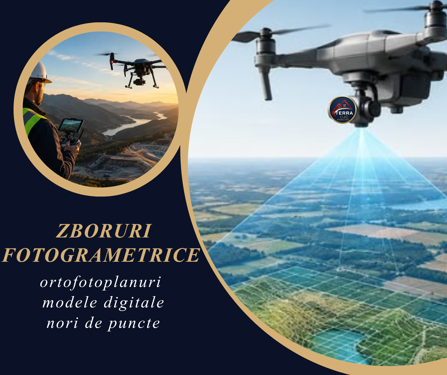 Zboruri fotogrametrice pentru ortofotoplanuri, modele digitale și nori de puncte