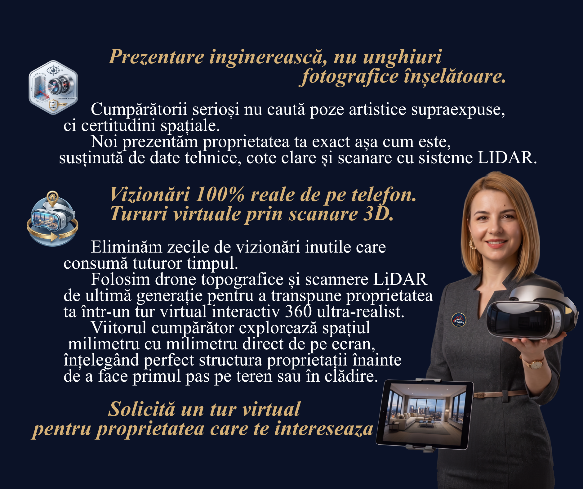 Prezentarea proprietății prin scanare 3D și drone topografice