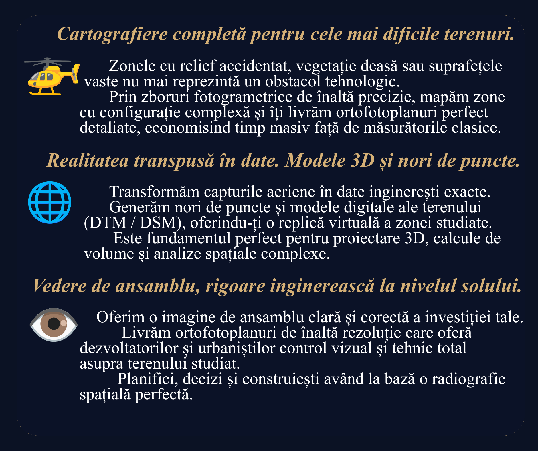 Cartografiere aeriană completă și modele 3D ale terenului