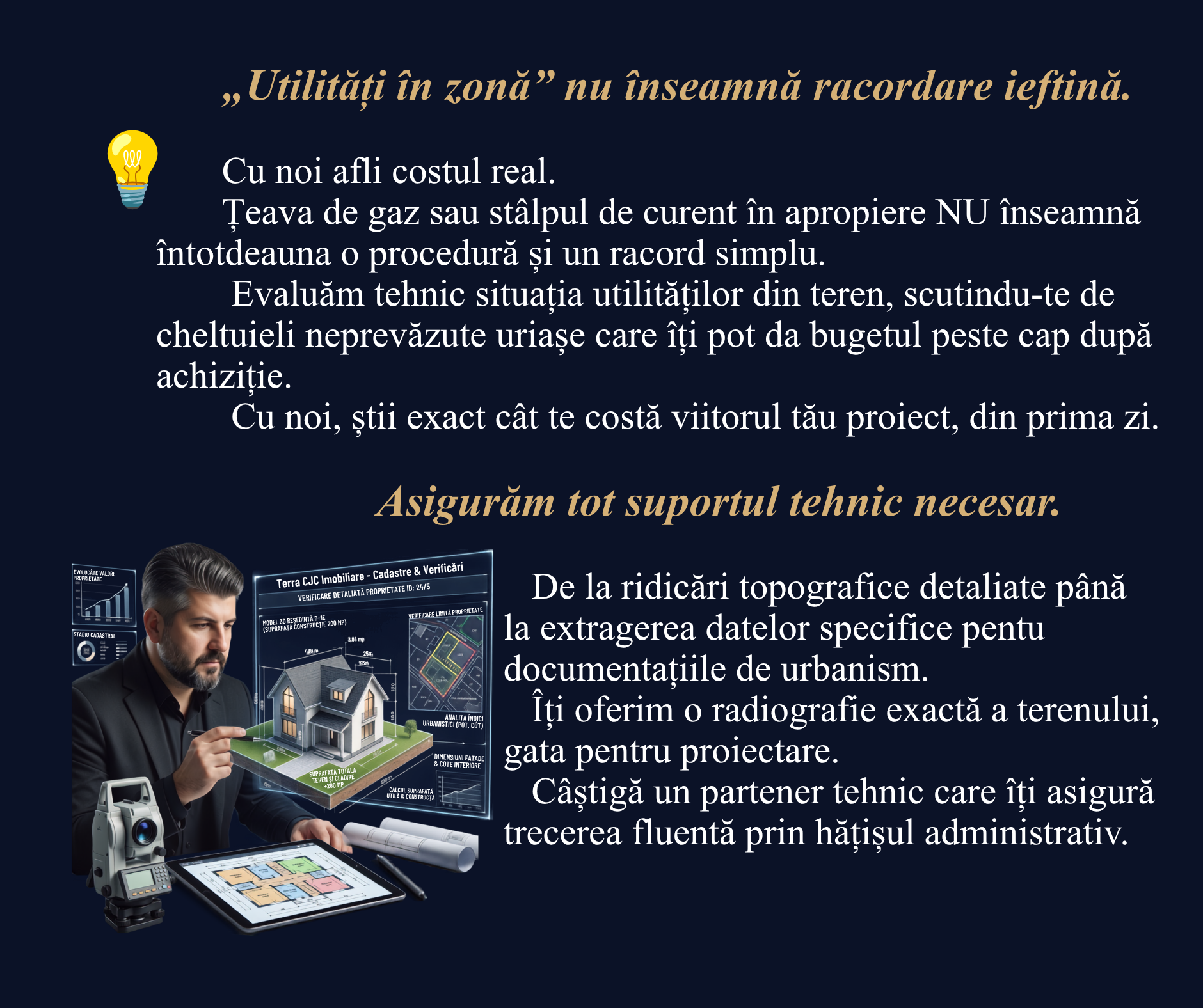 Evaluare tehnică a utilităților din teren: gaz, curent, apă, canalizare